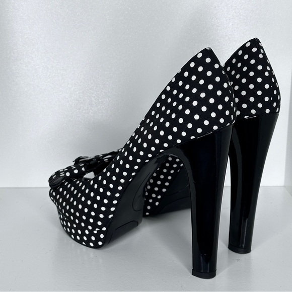 Nine West open-toe polka dot platform high heels in black and white like new - Picture 3 of 5